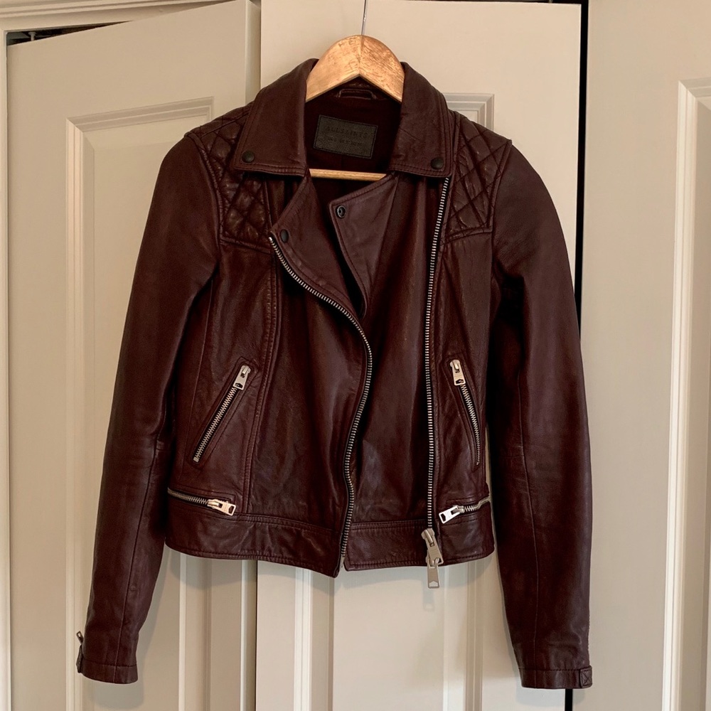 AllSaints Conroy Leather Biker Jacket in Oxblood